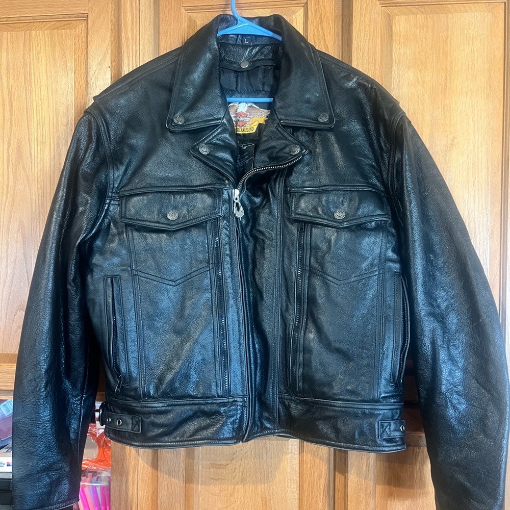 Men’s Harley Davidson Motorcycle Leather Jacket Genuine Leather Size Large